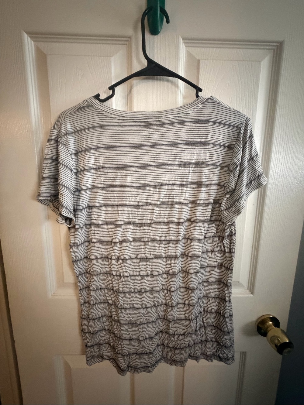 Essentials Striped V-Neck Short Sleeve Top in Cream and Gray - Picture 3 of 4